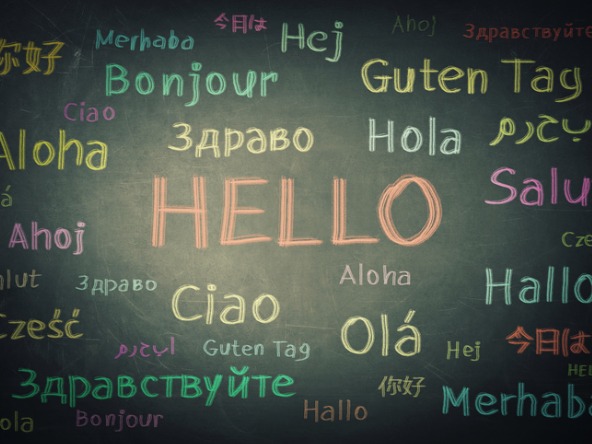 Blackboard with 'hello' translated into various langauges